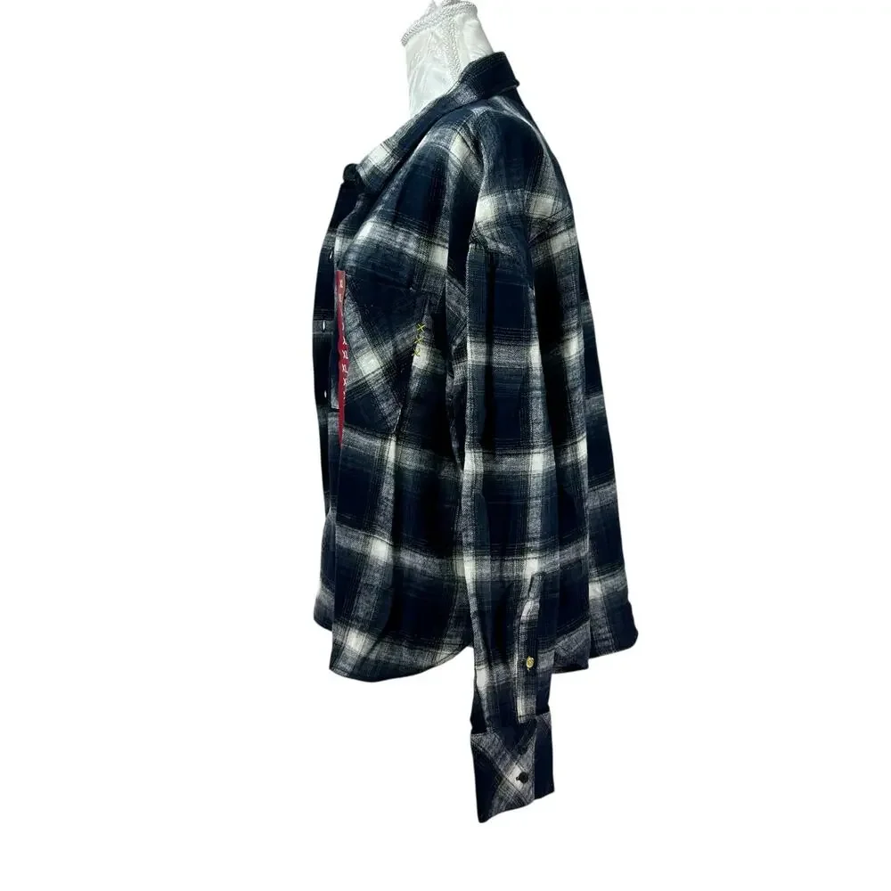 Scotch Soda Blue Plaid Cropped Flannel Top Women Sz XL Tomboy Femm Mountain Town - Picture 4 of 16